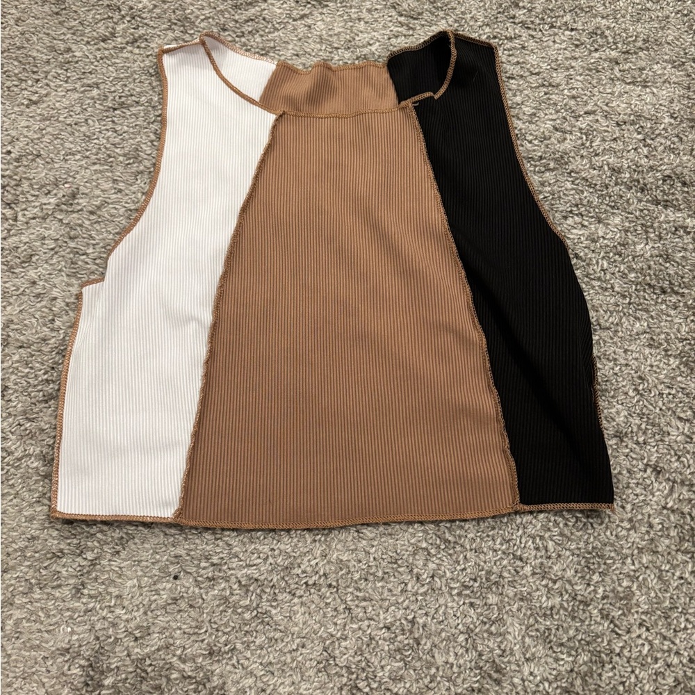 SHEIN Tri-Tone Sleeveless Tank - Brown, Black, White